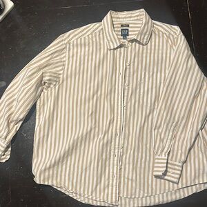 GAP Women's Tan and White Striped Blouse